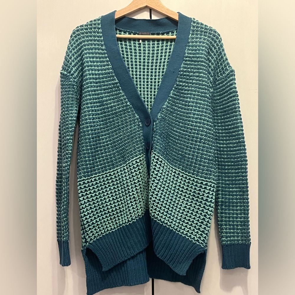 Oversized Grandpa Cardigan in Turquoise and Blue Acrylic SZ L